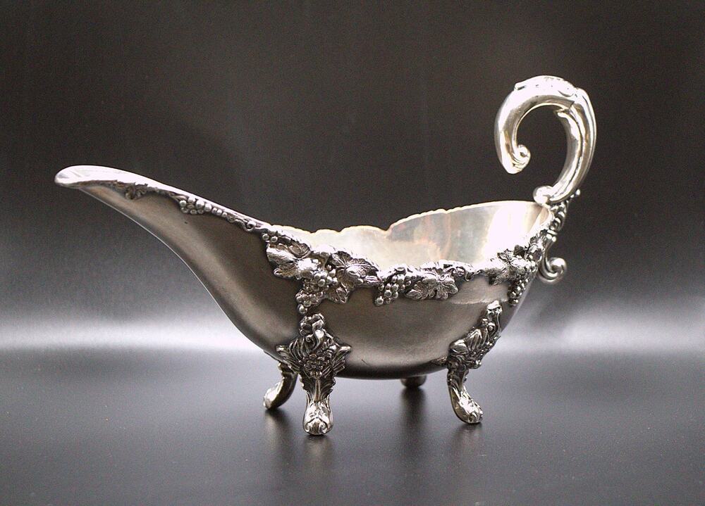 Sheffield England Victorian Silver Gravy Boat Heavy Ornate Footed Design